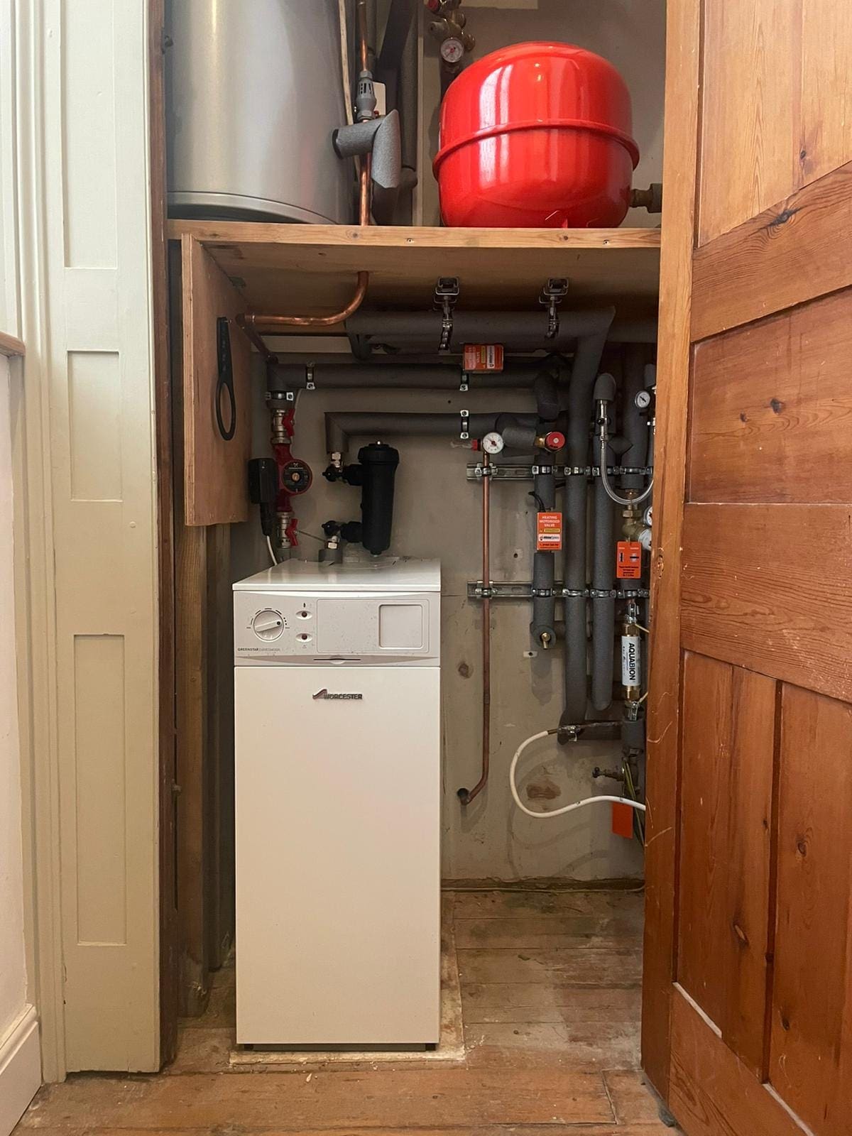 Oil boiler installation in Norfolk with hot water cylinder, expansion vessel and pipework