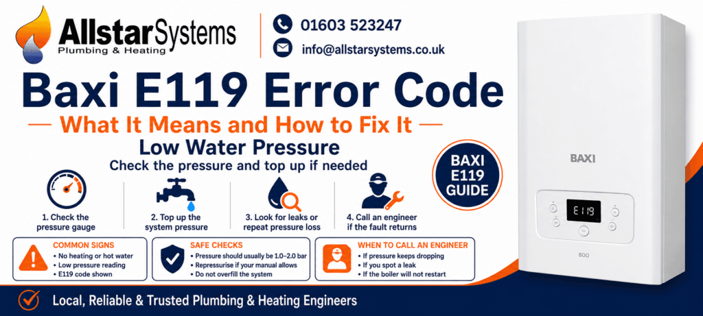 Baxi E119 low water pressure guide from Allstar Systems Plumbing and Heating