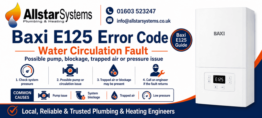 Baxi E125 water circulation fault guide from Allstar Systems Plumbing and Heating