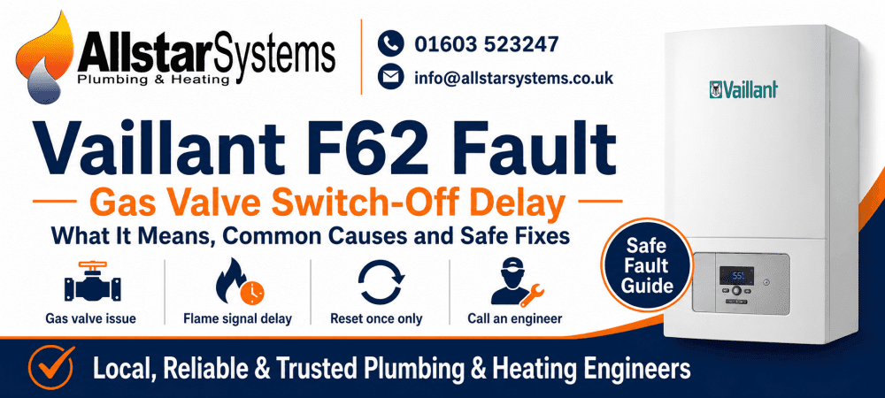 Vaillant F62 gas valve switch-off delay guide from Allstar Systems Plumbing and Heating