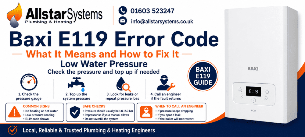 Baxi E119 low water pressure guide from Allstar Systems Plumbing and Heating