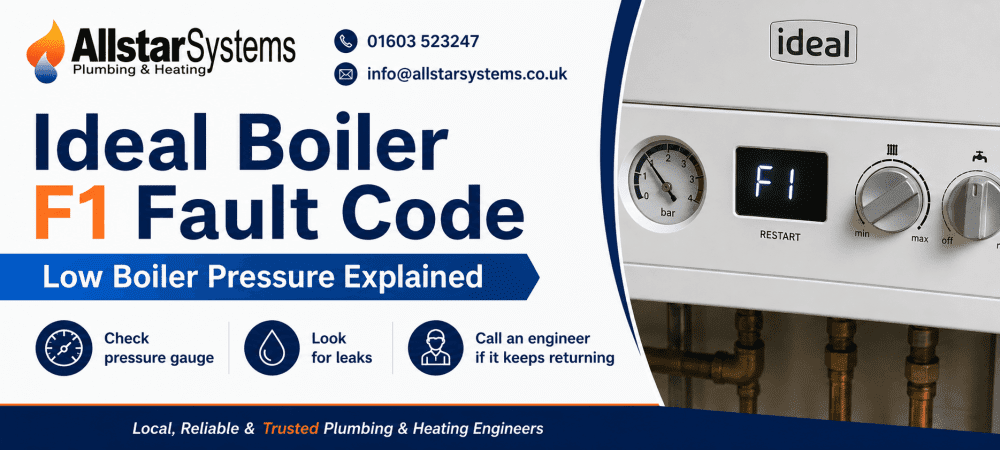 Ideal boiler F1 fault code low pressure guide from Allstar Systems Norwich Plumbing and Heating