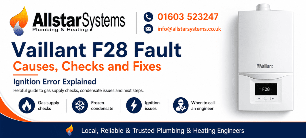 Vaillant F28 Fault: Causes, Checks and Fixes | Allstar Systems Ltd Vaillant F28 ignition error guide from Allstar Systems Plumbing and Heating